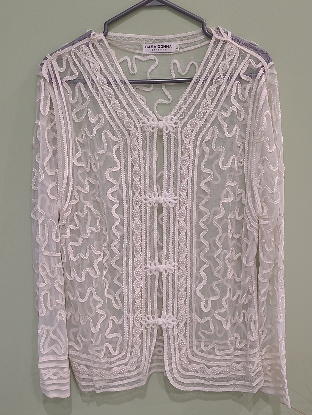 White Embroidered Sheer Button-Front Top